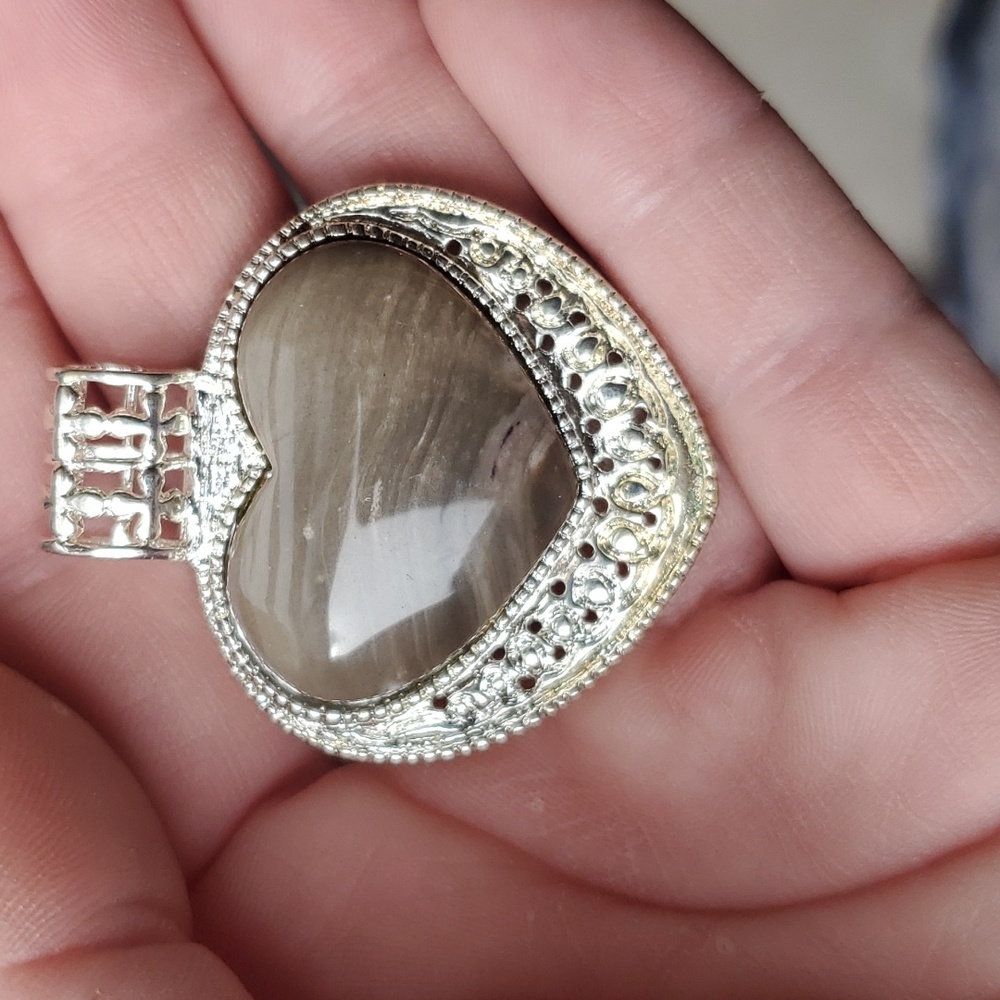 New Heart Shaped Picasso Jasper 925 Silver Wrapped Pendant.